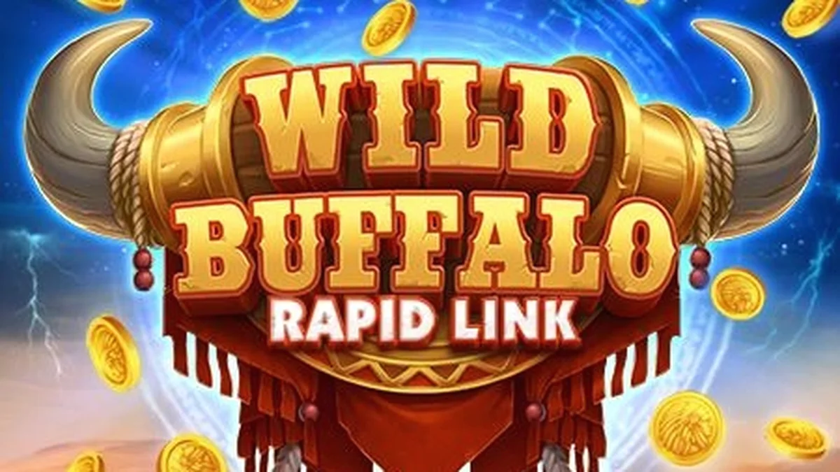 Tampilan visual mesin slot Wild Buffalo: Rapid Link dengan latar belakang padang rumput liar.